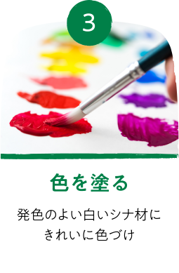 色を塗る 発色のよい白いシナ材にきれいに色づけ